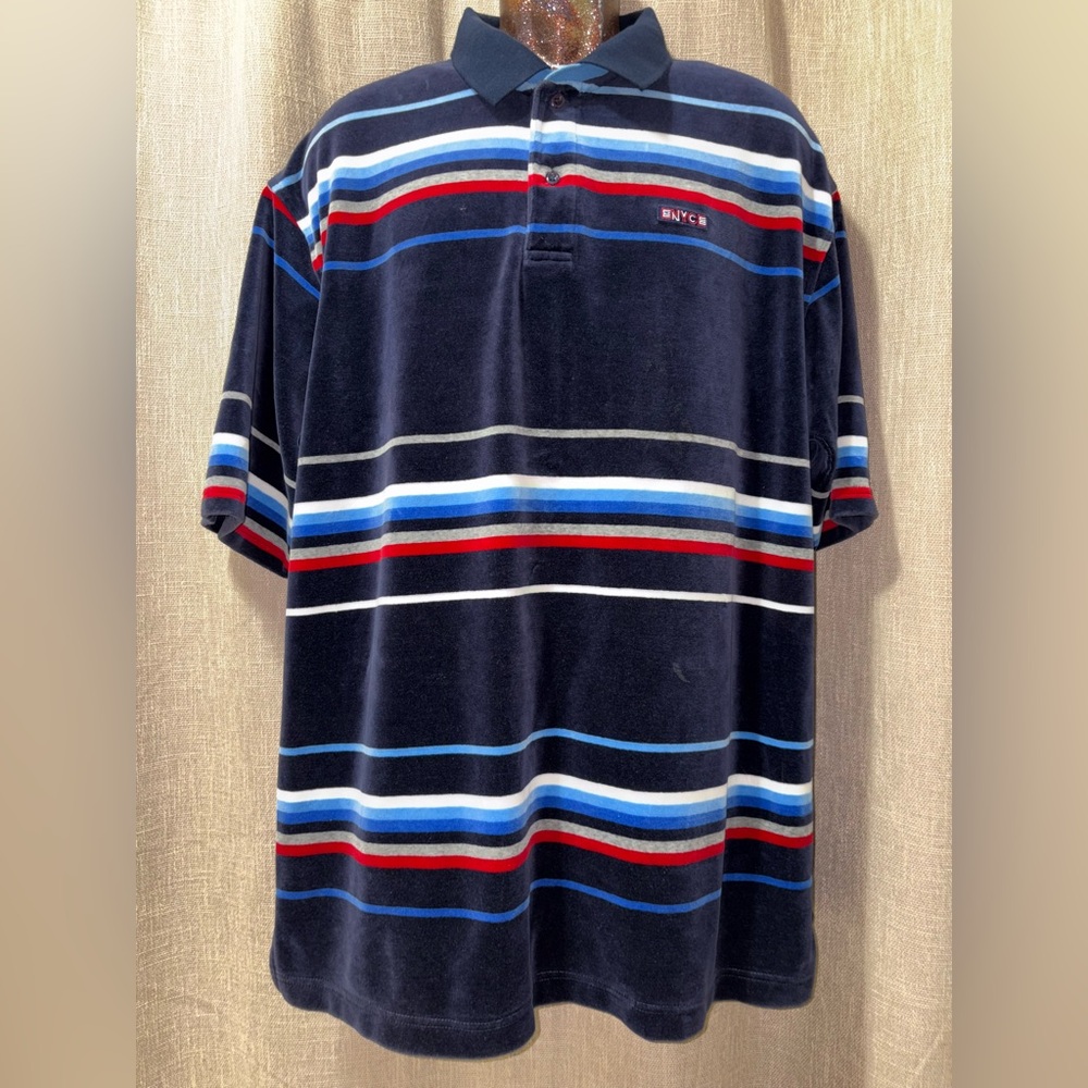 Enyce Men's Polo Shirt - Navy with Multicolor Stripes | XL